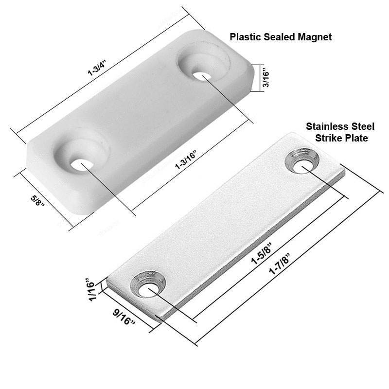 Plastic Sealed Shower Door Magnet and Stainless Steel Strike Plate | PSSDM