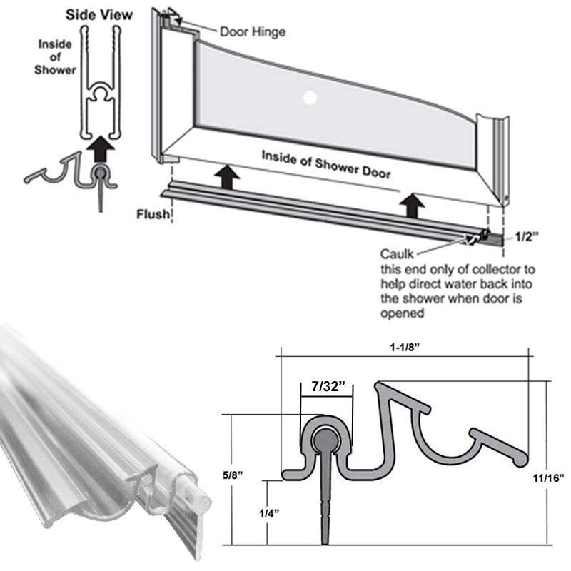 Framed Shower Door Snap-in Replacement Drip Rail with Vinyl Sweep - 36 in Long | VFD71036