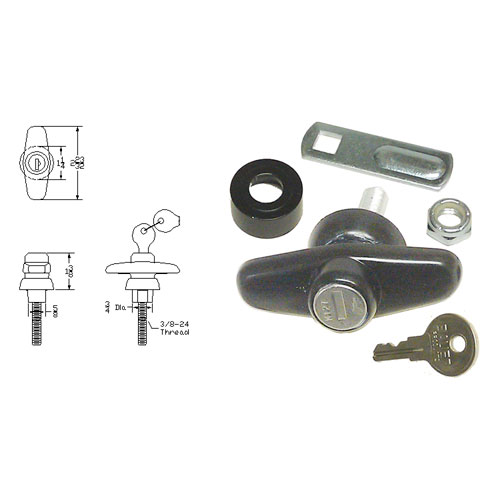 All Glass Side Door T-Handle - Clockwise Rotation | T500CW