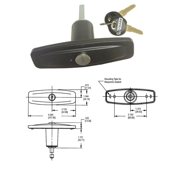 Tri-Mark Pop Up T-Handle with 1-7/8&quot; Unthreaded Shank - Clockwise Rotation | T1394601CW