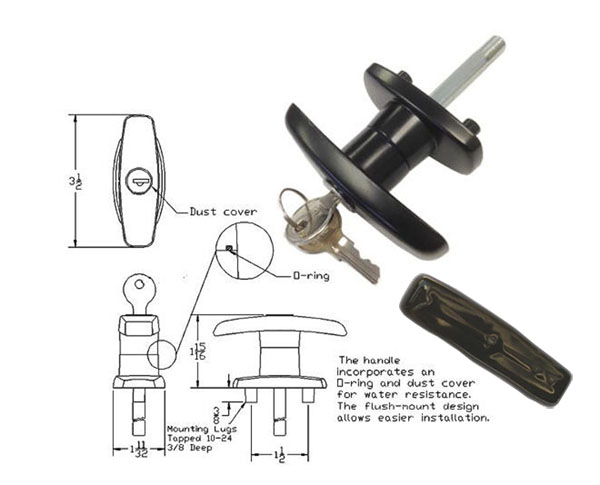 Truck Cap T-Handle for Statewide Cap Doors with Dust Cover - Clockwise | TC323TCWCOV