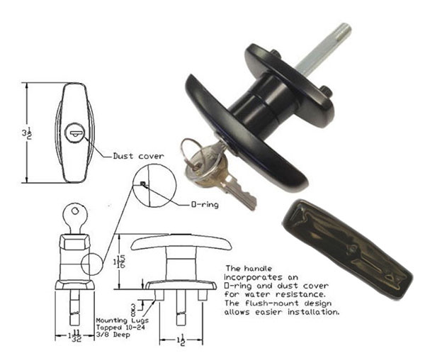 Truck Cap T-Handle for Statewide Cap Doors with Dust Cover - Clockwise | TC323TCCWCOV