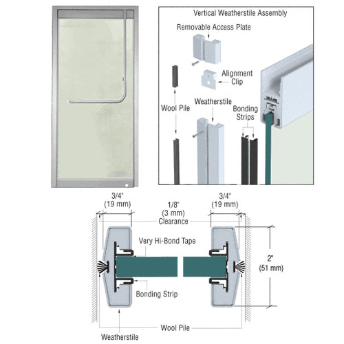 CRL Brushed Stainless Vertical Weatherstile Kit for Doors with Rails - 117 in | W12BSS