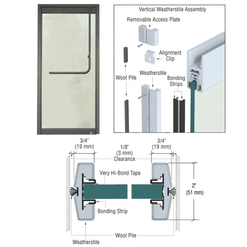 CRL Brushed Stainless Vertical Weatherstile Kit for Doors with Rails - 117 in | W12DUS