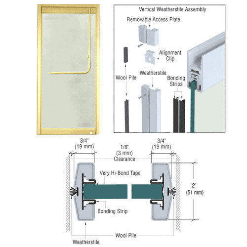 CRL Brushed Stainless Vertical Weatherstile Kit for Doors with Rails - 117 in | W12PBS