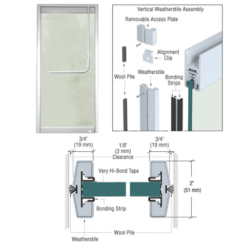 CRL Brushed Stainless Vertical Weatherstile Kit for Doors with Rails - 117 in | W12PSS