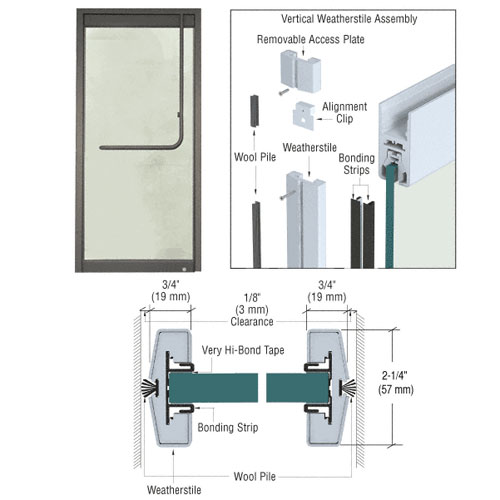 CRL Brushed Stainless Vertical Weatherstile Kit for Doors with Rails - 117 in | W34DUS